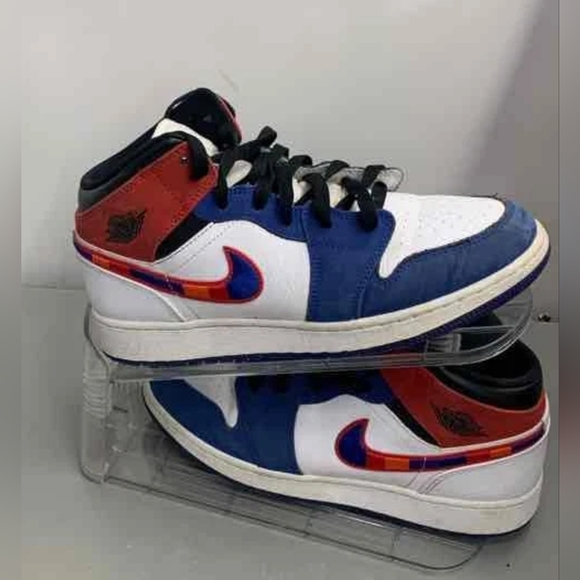 Nike Jordan 1 Mid Multicolored Swoosh patriotic Red White Blue Men 7Y Women 8 main image 6
